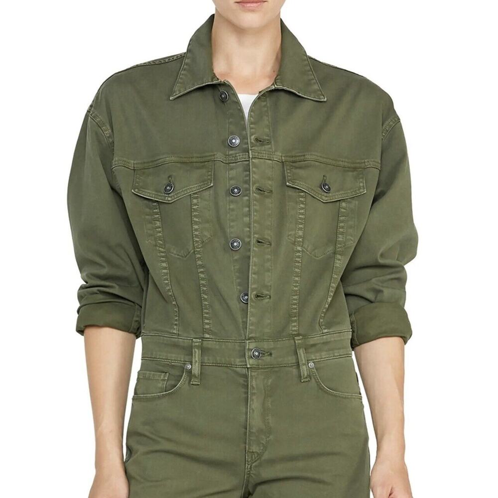 Hudson Sloane Long Sleeve Utility Jumpsuit Olive Green Stretch Cotton Romper XS - Picture 2 of 11